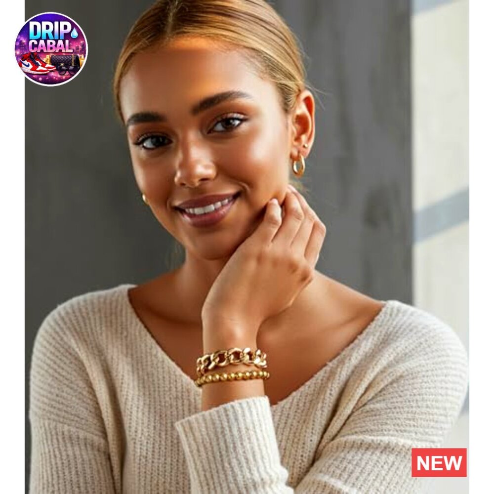 Stackable Chunky Adjustable Chain Beaded Cuff Ban… - image 3